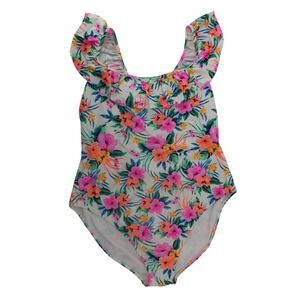 Rue21 Rue+ Womens 3X Tropical Floral Ruffle One Piece Swimsuit Pink Orange White